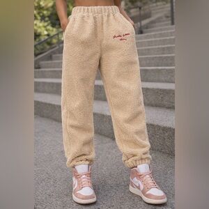 PrettyLittleThing Beige Sherpa Joggers